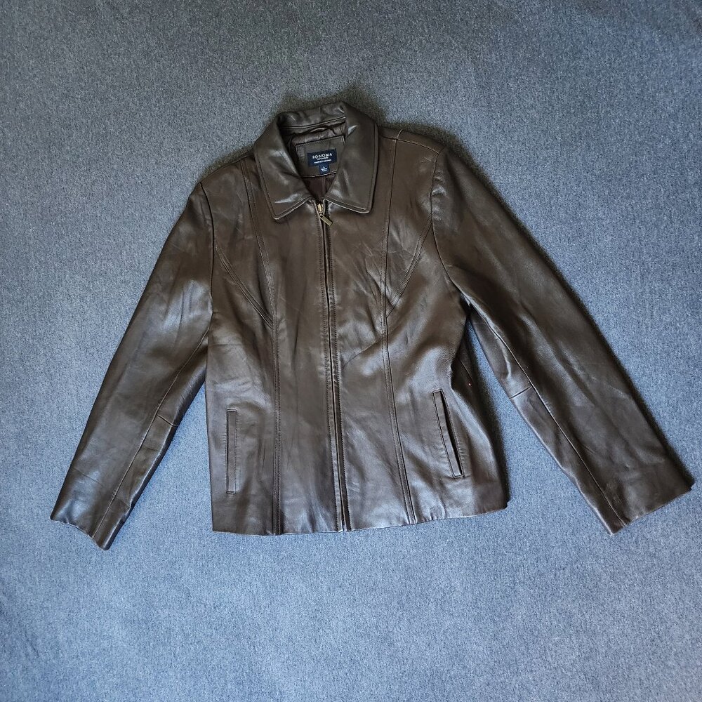 Sonoma Life + Style Lambskin Leather Jacket Brown Men’s Large